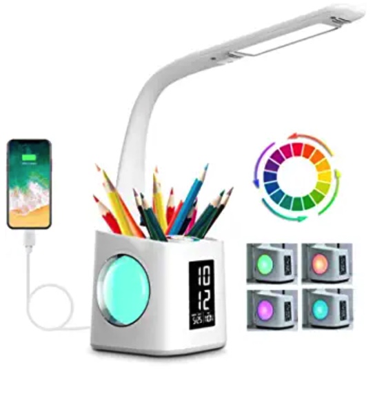 LED Desk Lamp with college supplies inside