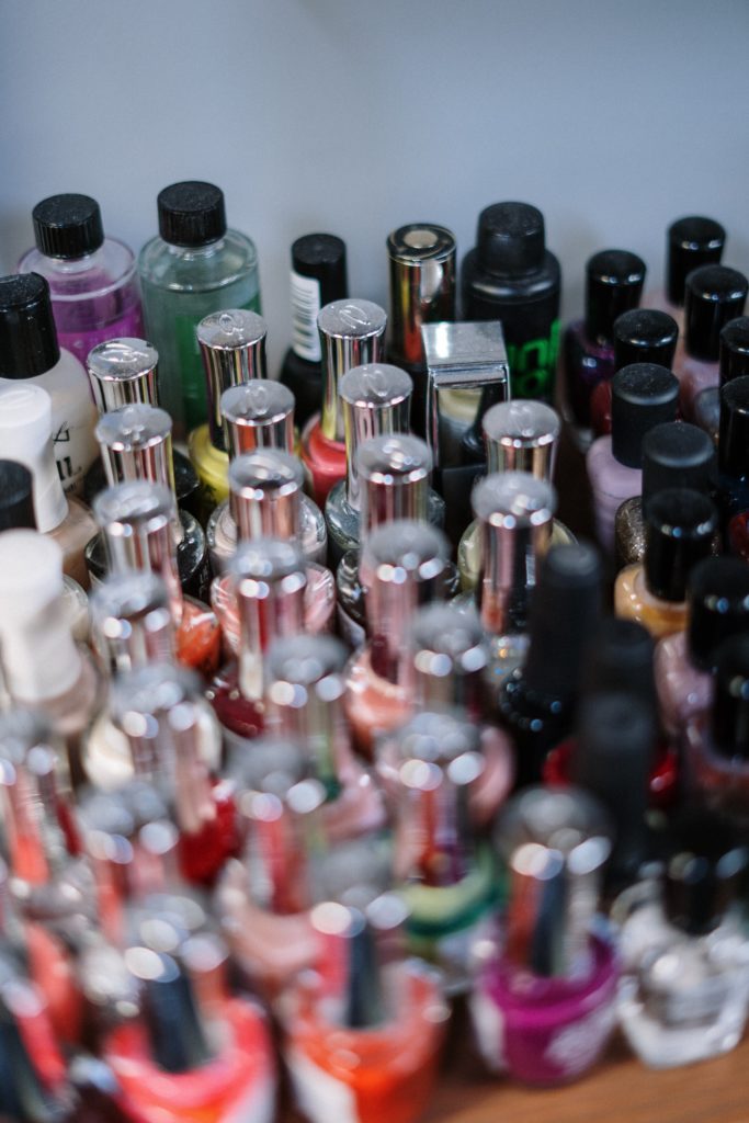 An assortment of colorful nail polishes