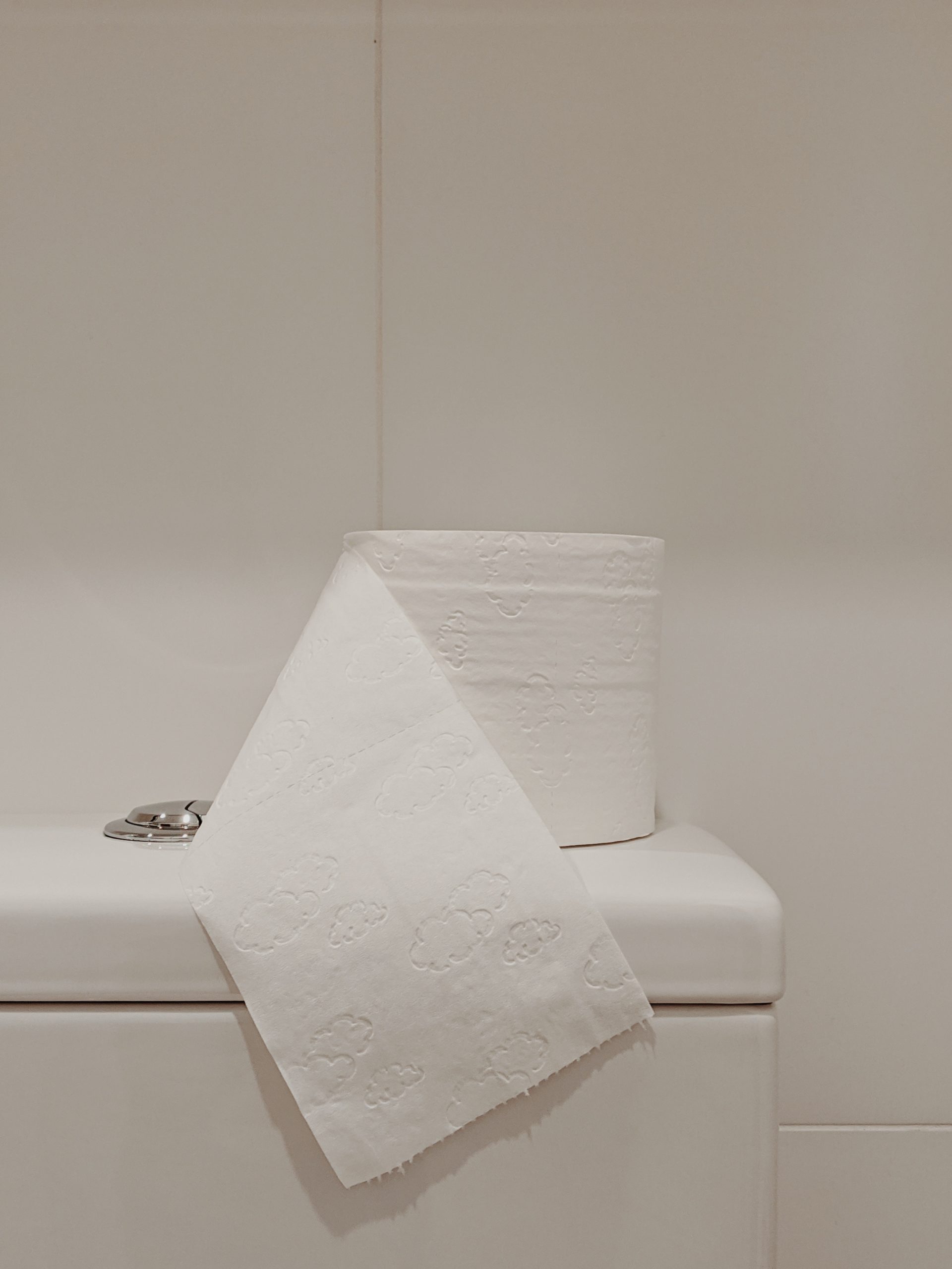 A roll of toilet paper sitting on top of the toilet