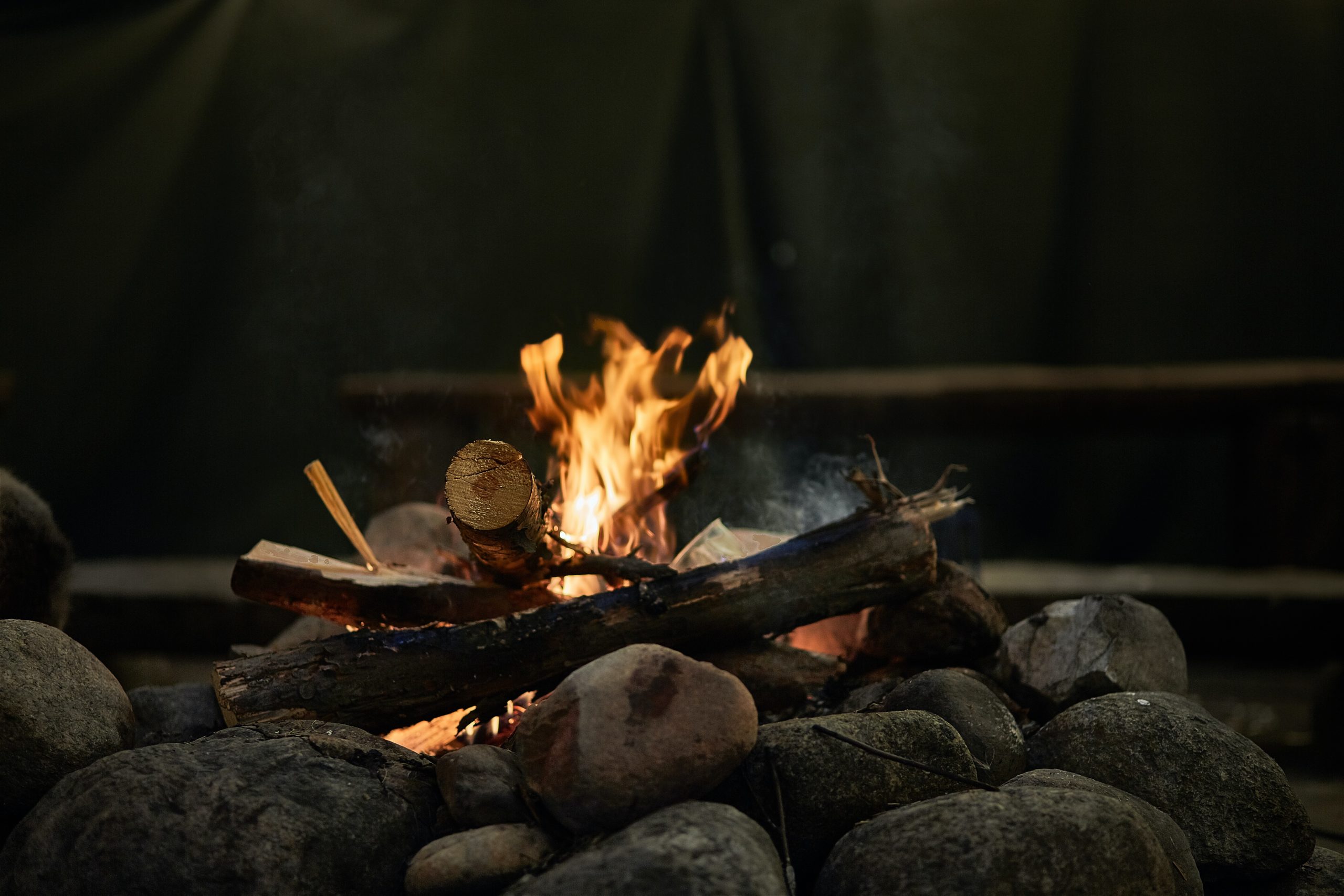 A closeup of a burning campfire