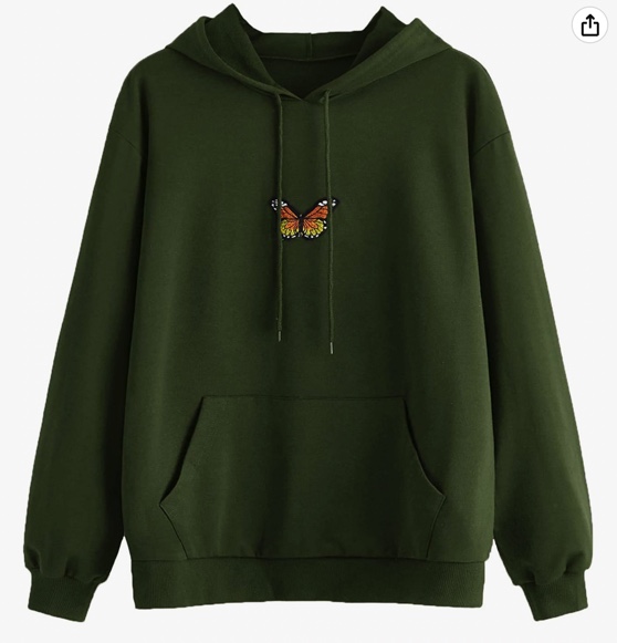 DIDK Butterfly Embroidery Drawstring Hoodie