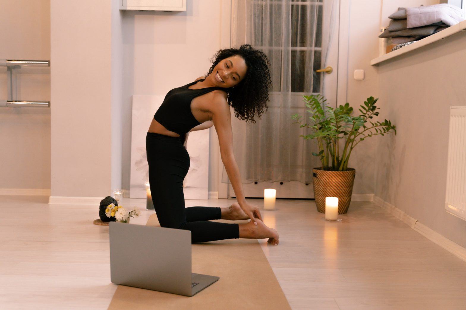 Black woman yoga mat