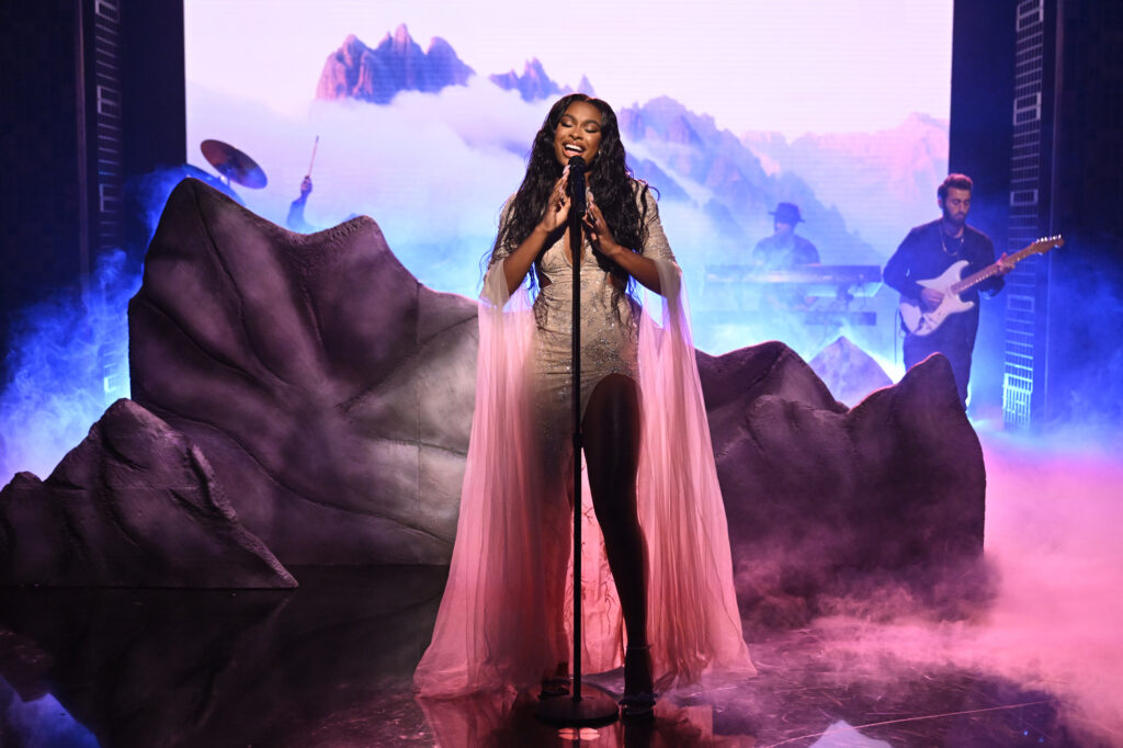 Coco Jones doing what she loves: singing. The actress and singer recently began speaking positive affirmations to herself and avoiding putting herself down to help her mental health. 