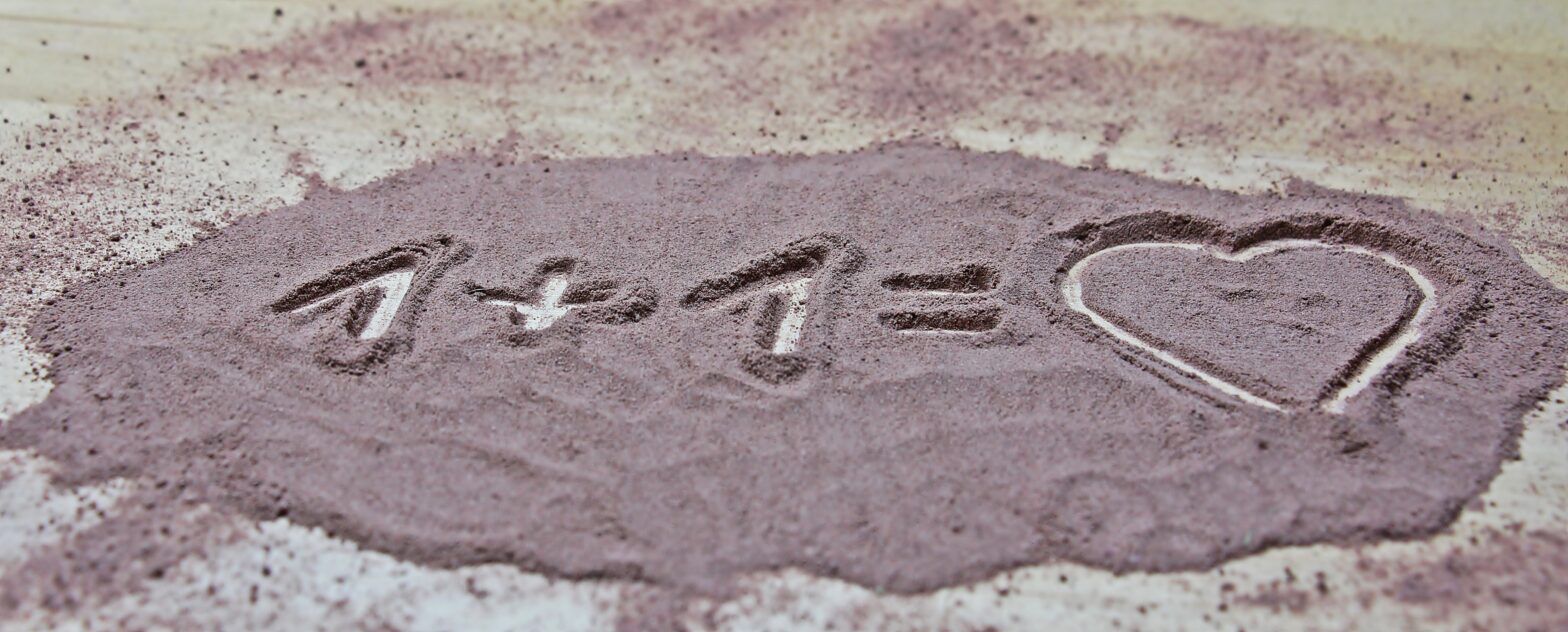 Need advice on how to tell someone you like them? Perhaps addressing the relationship dynamic is priority. Think about it as you read today's article. Pictured here is writing in the sand of 1 + 1 = heart.
