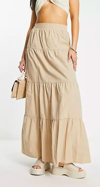 poplin-tiered maxi skirt