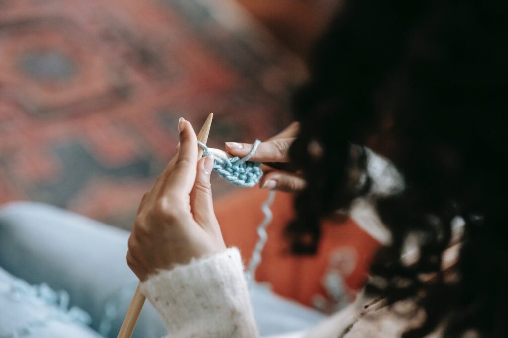 A woman knitting