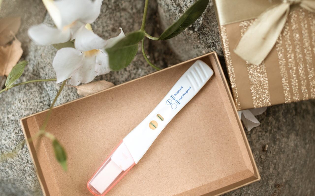 Pregnancy test in a gift box
