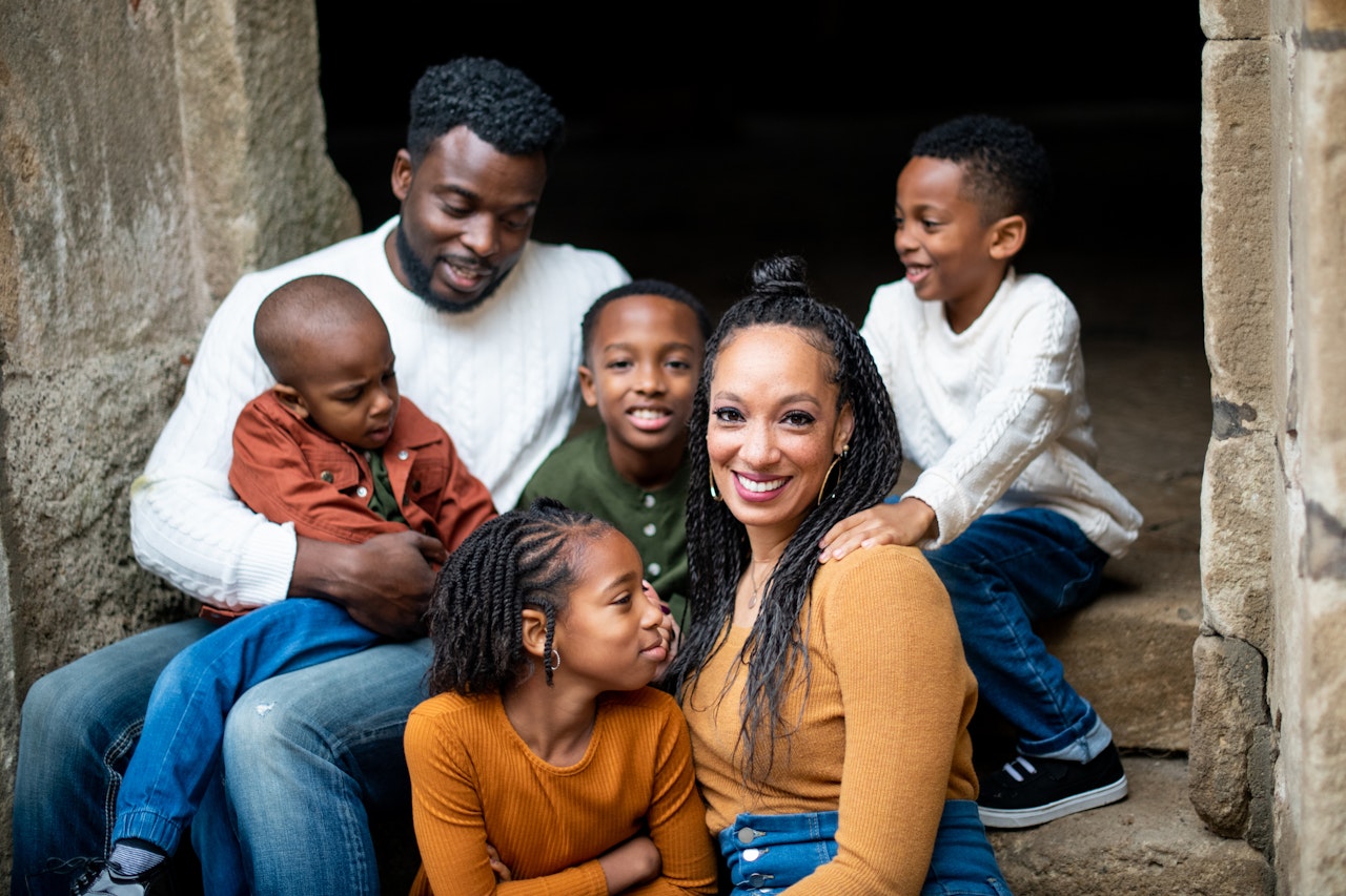 Check out this list of 73 "Black people names." Pictured: a mom, a dad, three young boys and a young girl.