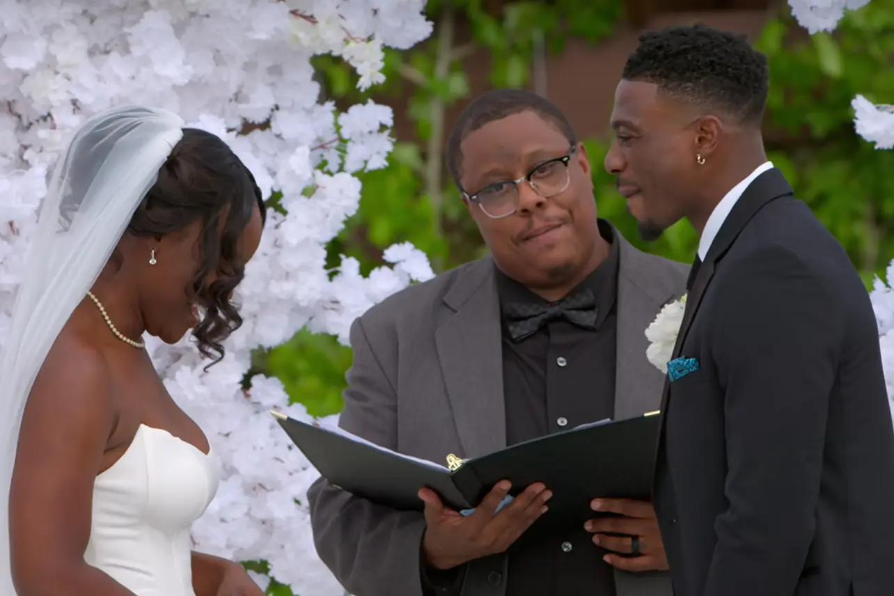 AD and Clay exchange vow on their wedding ceremony televised on Love Is Blind