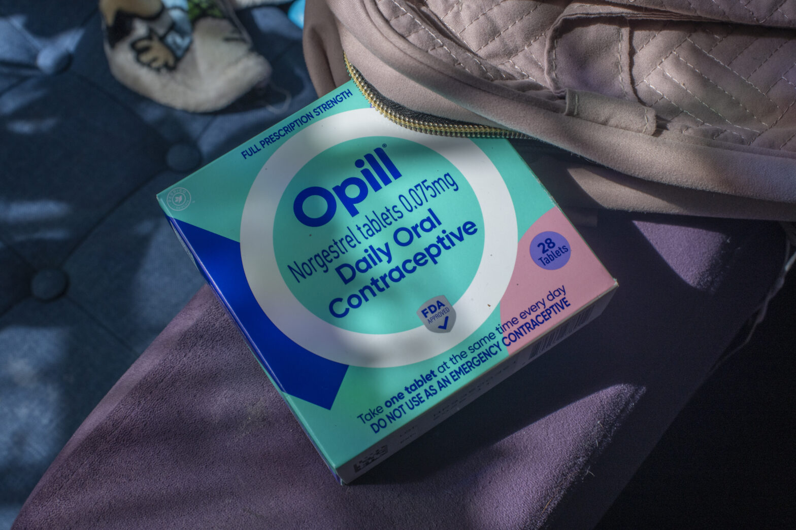 Opill, a nonprescription birth control drug from Perrigo Co., arranged in Hastings-on-Hudson, New York, US, on Saturday, April 6, 2024. CVS Health Corp. drug plans will cover over-the-counter oral birth control in the US, a step that further removes barriers to obtaining oral contraception as reproductive rights increasingly come under fire.