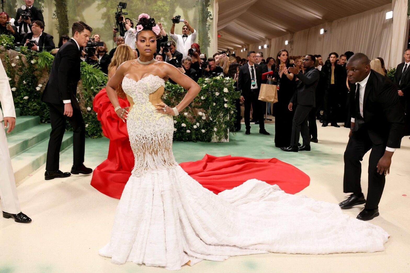 Taraji P. Henson wearing a gown, on the red carpet while at the Met Gala