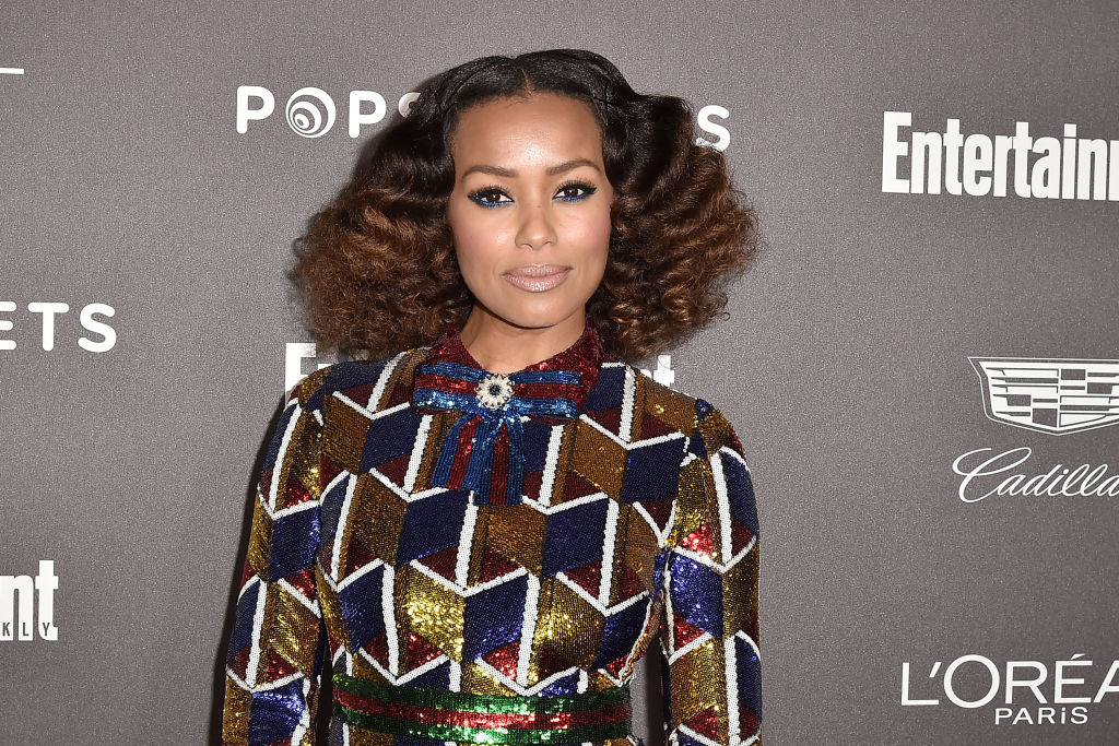 Melanie Liburd wears a multi-colored, metal color combination dress while attending the Entertainment Weekly Pre-SAG Party Arrivals at Chateau Marmont on January 26, 2019 in Los Angeles, California.  